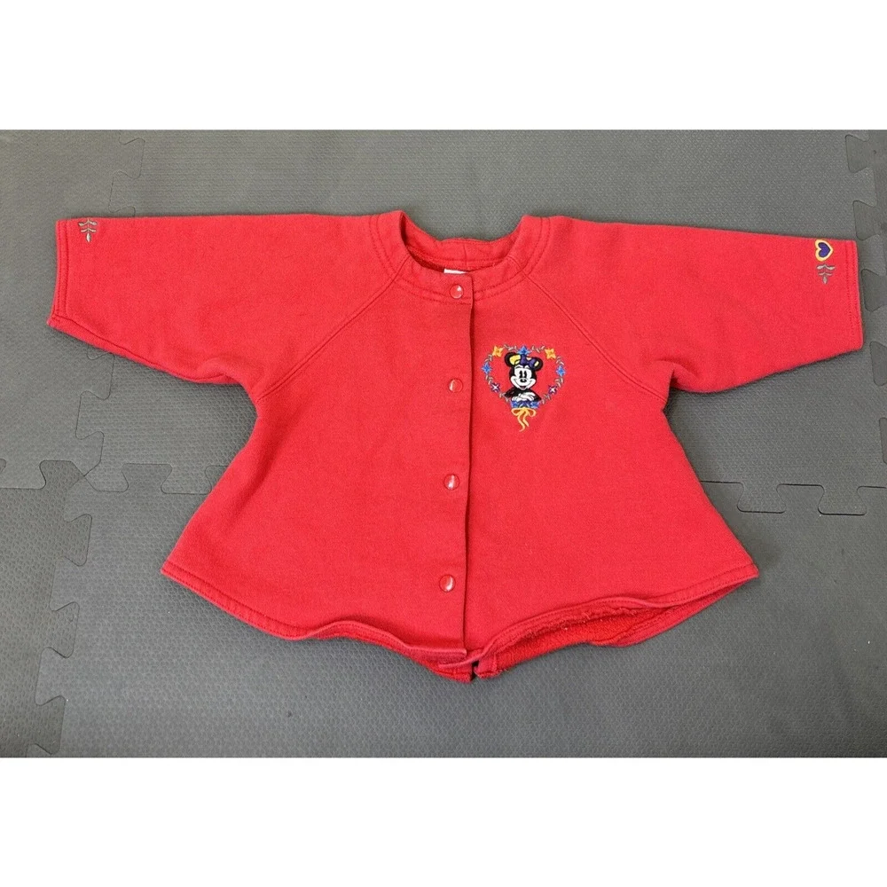Vtg Disney Store Minnie Mouse Sweatshirt Jacket Snap Front Red Size 18m Embrd.